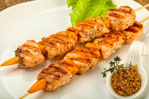 Grilled salmon skewer