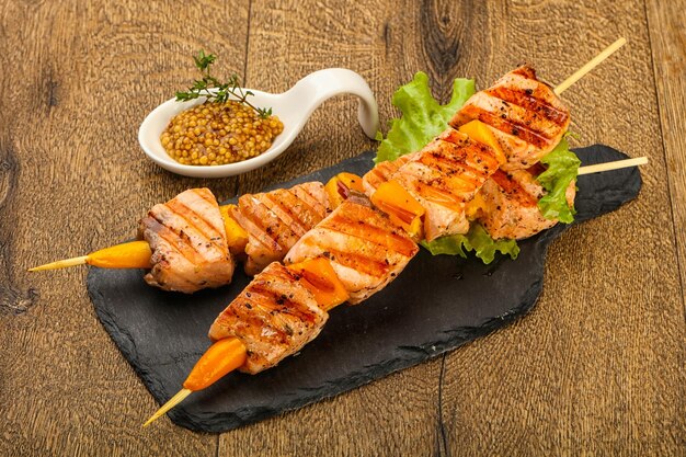 Grilled salmon skewer