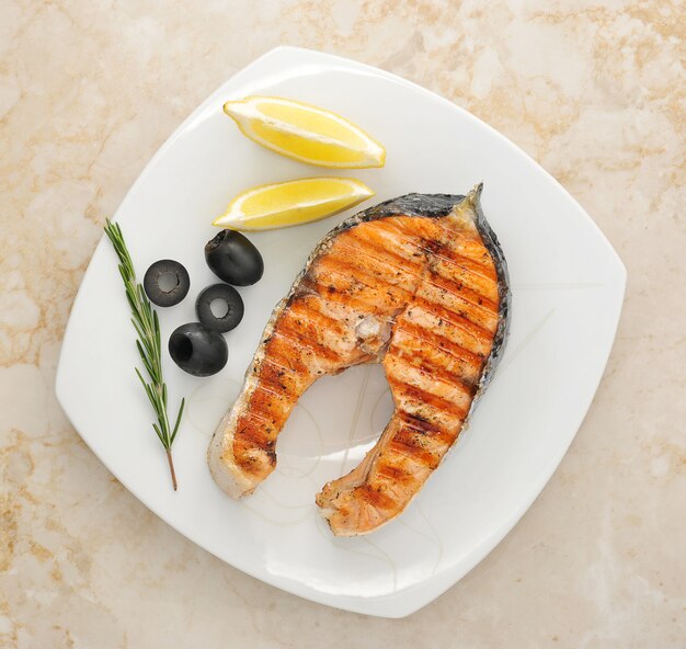 Grilled salmon steak 