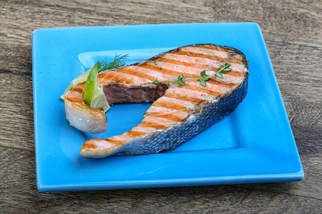 Grilled salmon steak