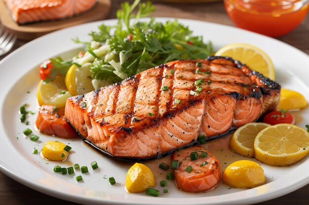 Photo grilled salmon steak