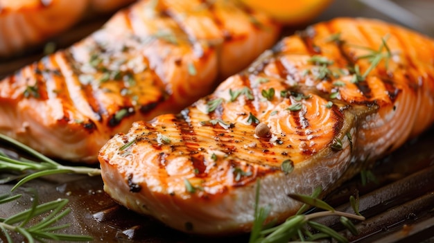 Grilled salmon steaks with marinade red fish for dinner healthy organic food trout