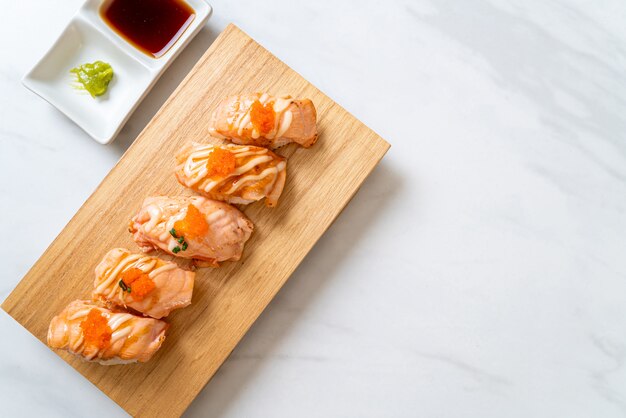 grilled salmon sushi on plate