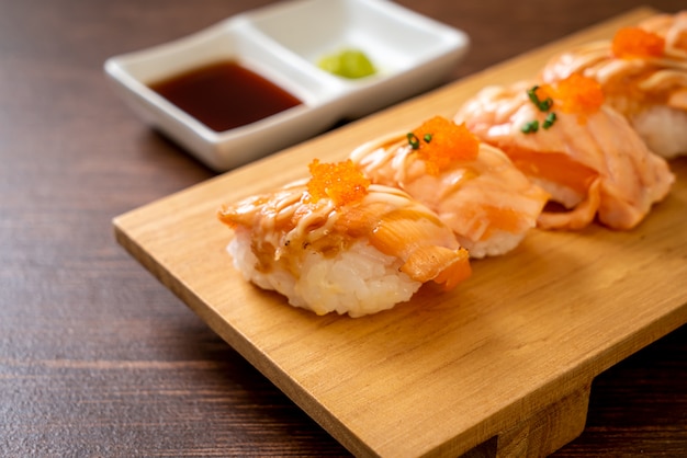 grilled salmon sushi on plate