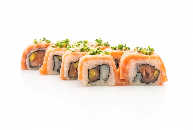 grilled salmon sushi roll - japanese food style