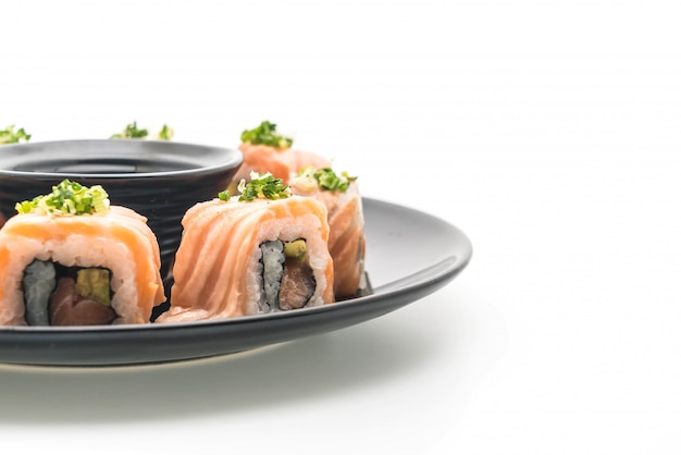 grilled salmon sushi roll - japanese food style