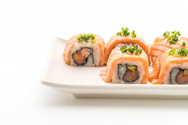 grilled salmon sushi roll - japanese food style