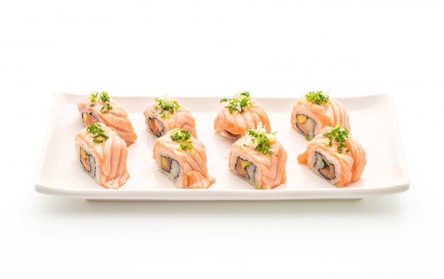 grilled salmon sushi roll - japanese food style