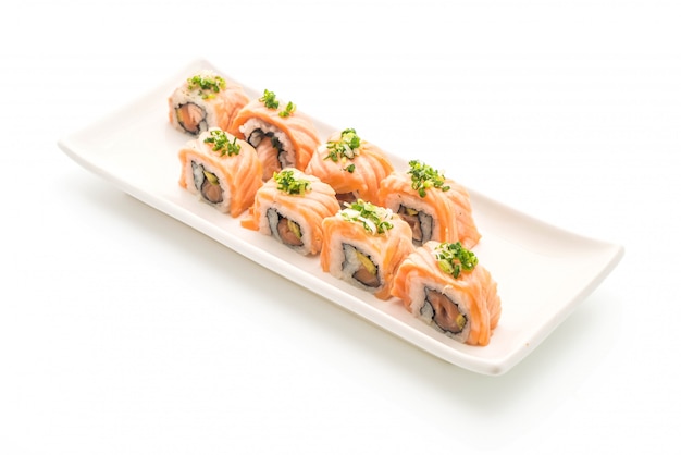 grilled salmon sushi roll - japanese food style