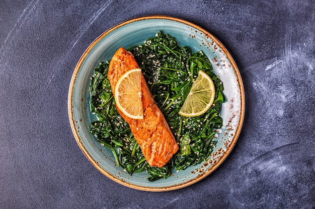 Grilled salmon with spinach