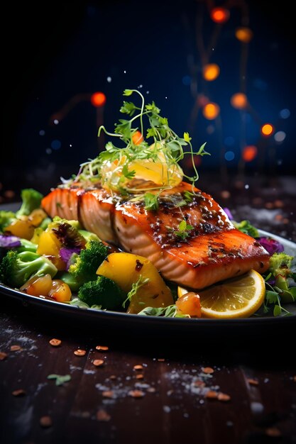 Grilled salmon with vegetables Generative AI