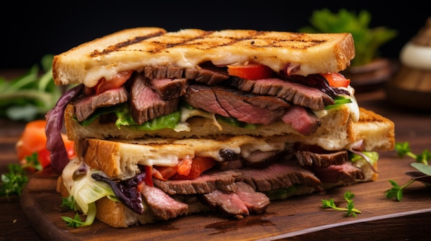 grilled sandwich with beef pork and vegetable