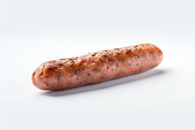 A grilled sausage on a white background