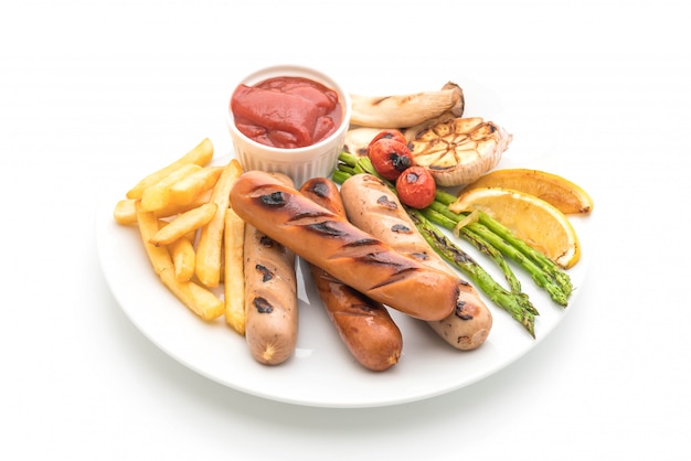 grilled sausage with vegetable