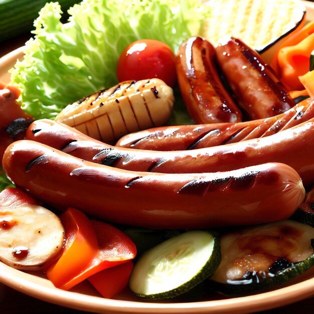 Grilled sausage with vegetable