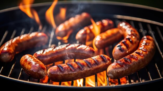 Photo grilled sausages on the grill ai