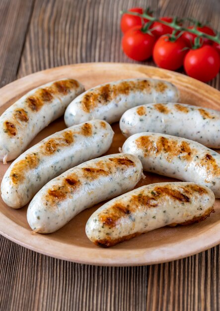 Grilled sausages on plate