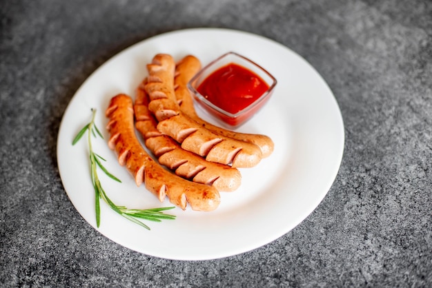 grilled sausages on stone background