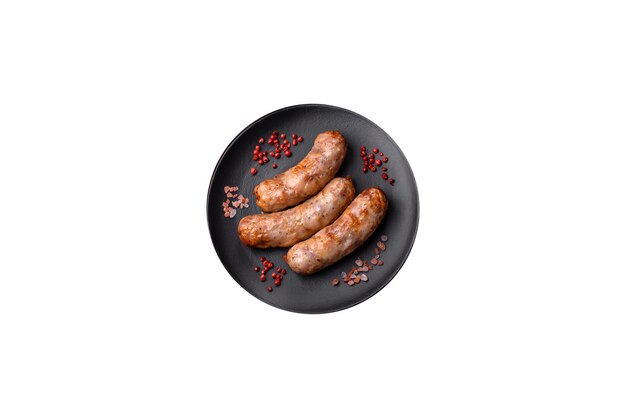 Photo grilled sausages with spices and herbs with copy space