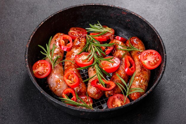 Grilled sausages with vegetables and spices