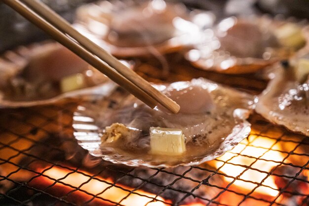 Grilled scallops at the camp