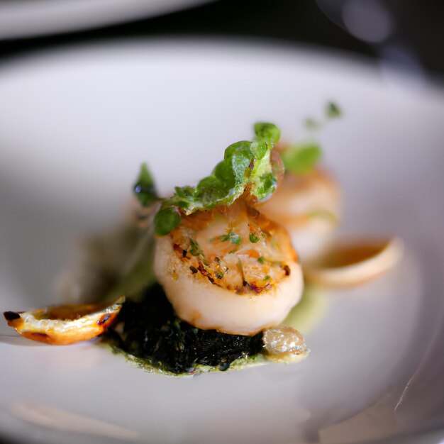 Foto scallop alla griglia con zenzero nori e lime