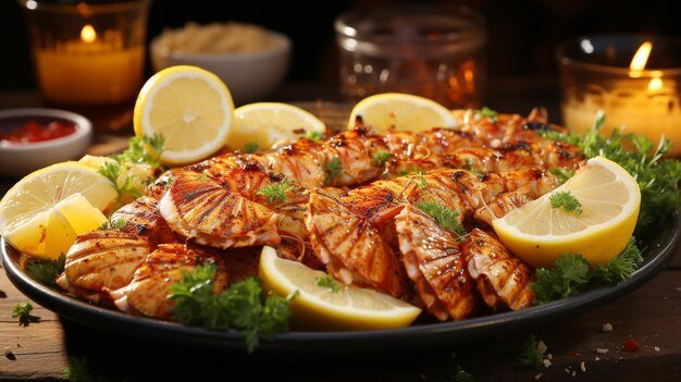 Grilled seafood plate with prawns crab and steamed scampi