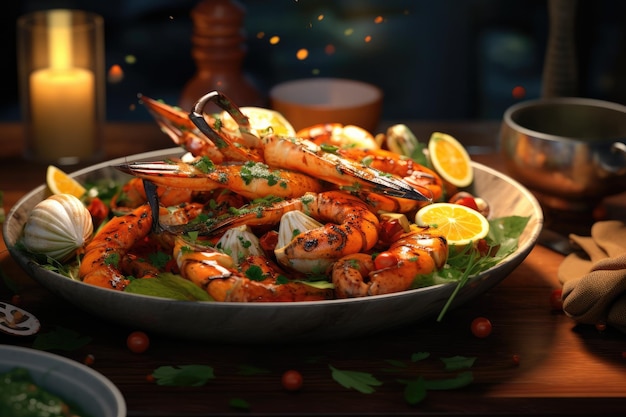 Grilled seafood and pumpkin spicy salad a flavorful delight crafted with culinary finesse