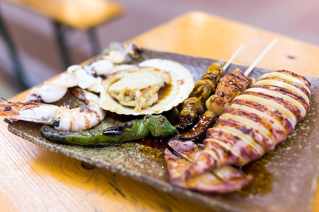 Grilled seafood in restaurant