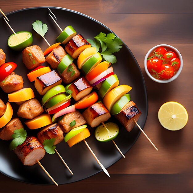 Grilled shish kebab or shashlik pork on skewers closeup