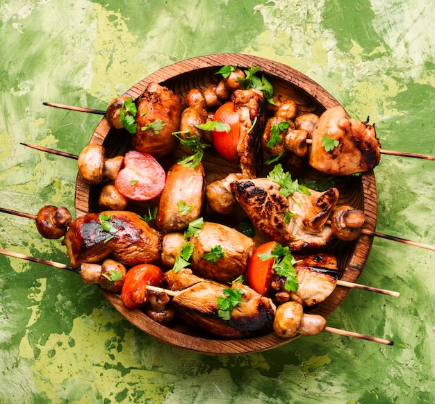 Grilled shish kebab on skewers