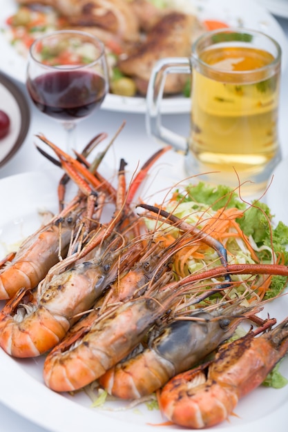 Grilled shrimp on the dinner table.