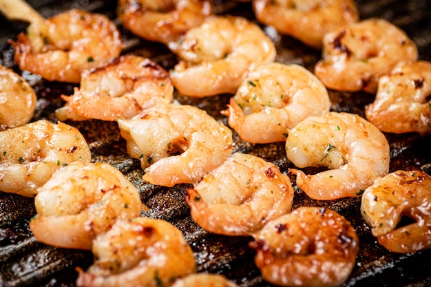 Grilled shrimp in a frying pan