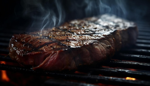 Grilled sirloin steak on smoking hot grill generated by AI