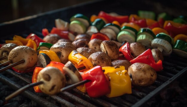 Grilled skewer meat onion bell pepper freshness generated by AI