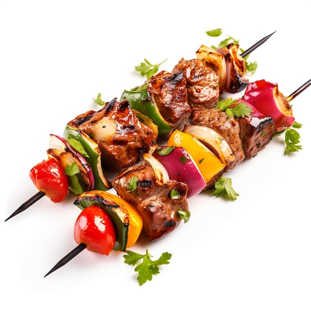 Photo grilled skewered milk pork isolate on white background thai food