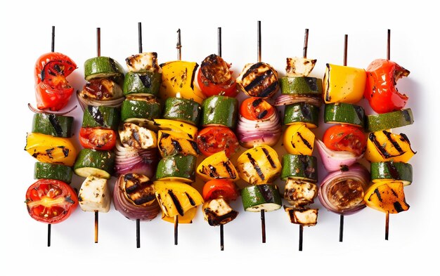 Photo grilled skewers on white background