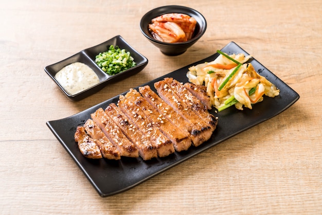 grilled sliced pork steak with vegetable 