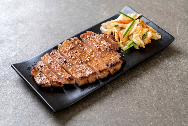 grilled sliced pork steak with vegetable 