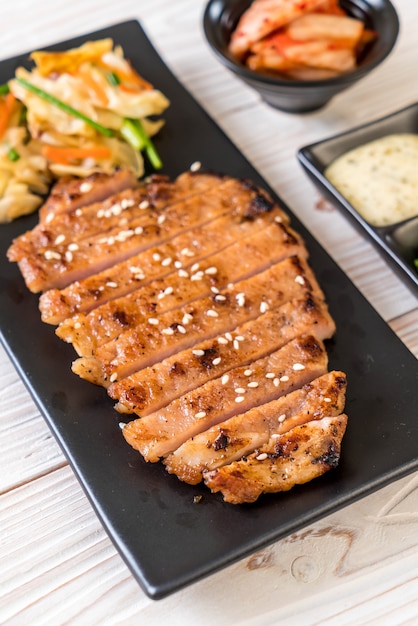 grilled sliced pork steak with vegetable 