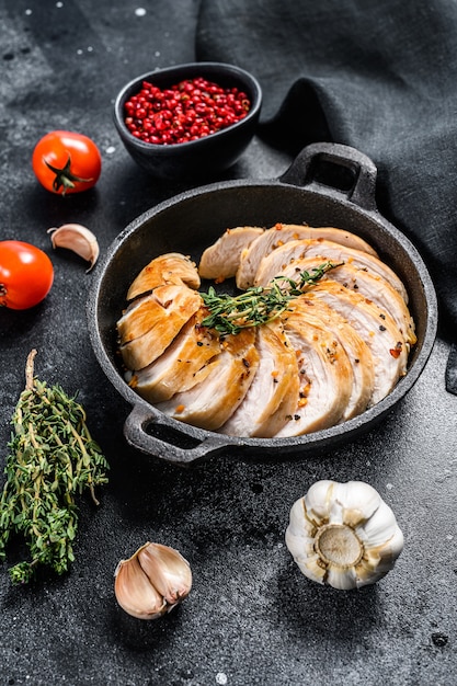 Grilled sliced Turkey steaks in a pan