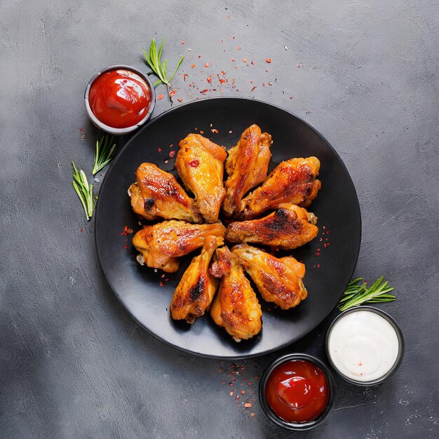 Photo grilled spicy chicken wings roasted chicken wings in barbecue sauce white background