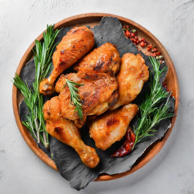 Grilled spicy chicken wings Roasted chicken wings in barbecue sauce white background