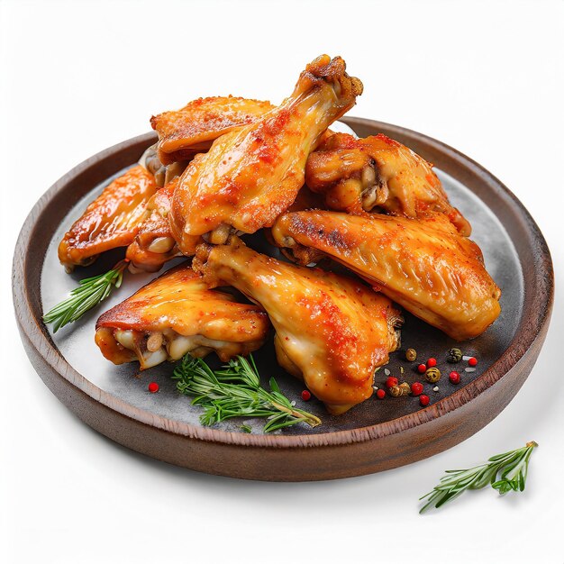 Grilled spicy chicken wings Roasted chicken wings in barbecue sauce white background