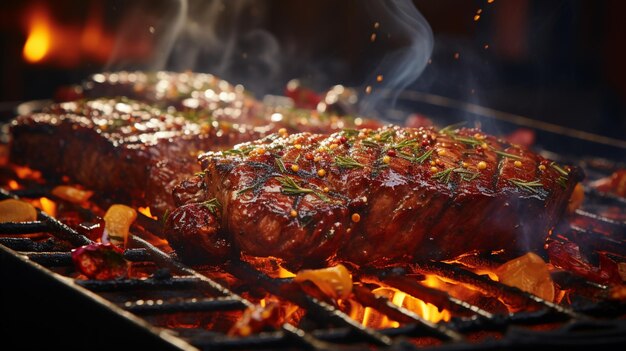 Grilled steak on the grill