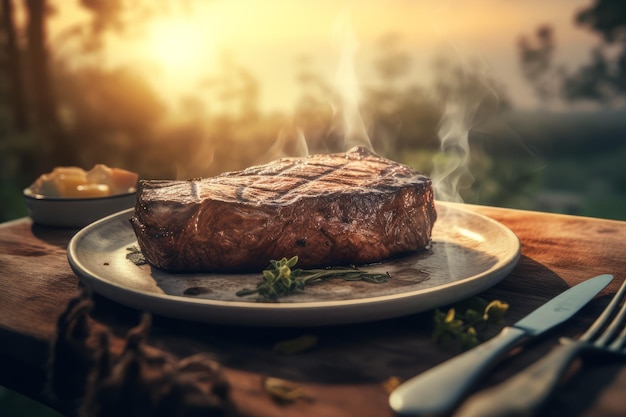 Grilled steak smoke Generate Ai