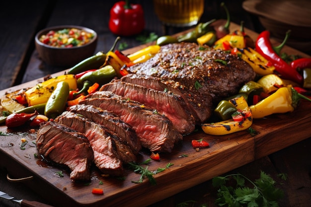 Grilled steak with mixed vegetables and spices