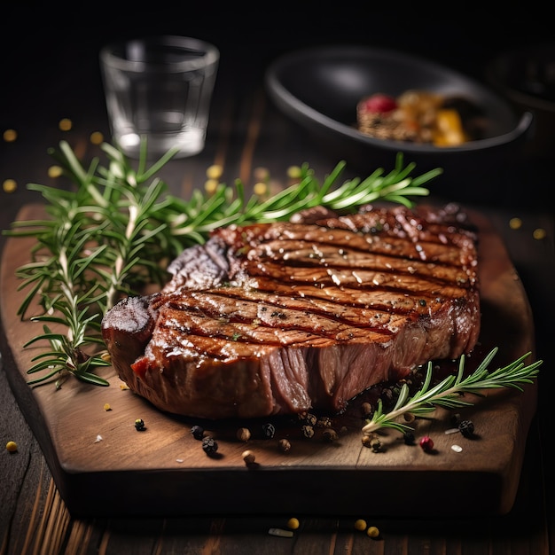 Grilled steak on a wooden table