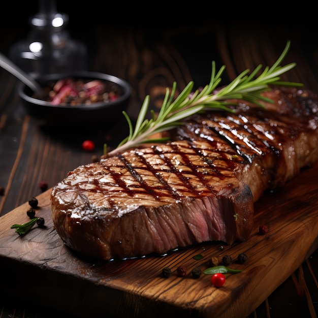 Grilled steak on a wooden table