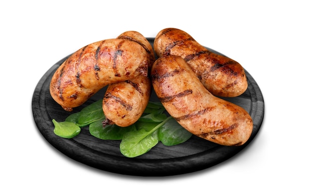 Grilled tasty bratwurst sausages on the plate